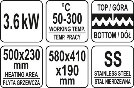 PODWÓJNY GRILL KONTAKTOWY RYFLOWANY 58CM, 3,6KW | YG-04560