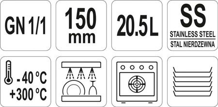 POJEMNIK GASTRONOMICZNY ZE STALI NIERDZEWNEJ GN 1/1 150MM 20,5L | YG-00254