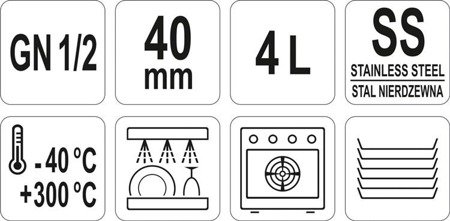 POJEMNIK GASTRONOMICZNY ZE STALI NIERDZEWNEJ GN 1/2 40 | YG-00261