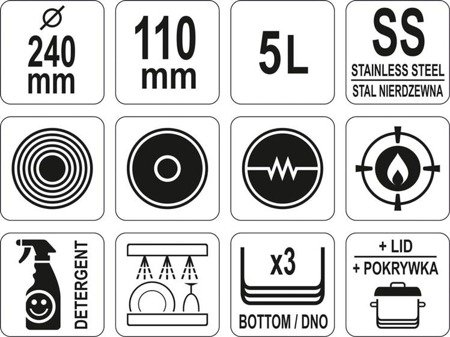 RONDEL Z POKRYWKĄ ZE STALI NIERDZEWNEJ 24x11CM 5L | YG-00062