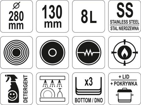 RONDEL Z POKRYWKĄ ZE STALI NIERDZEWNEJ 28x13CM 8L | YG-00063