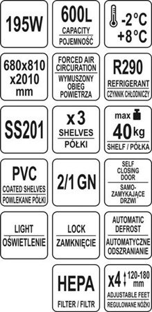 SZAFA CHŁODNICZA 600L 680x810x2010 POJEDYNCZA | YG-05215