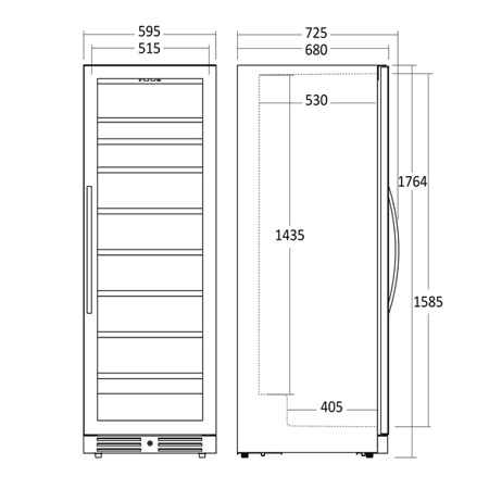 Winiarka | chłodziarka do wina | jednostrefowa | 461 l | na 126 butelek | 595x680x1764 mm | SV111B