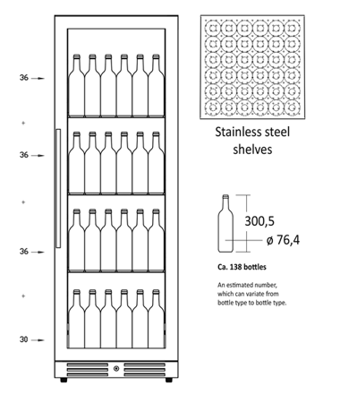 Winiarka | chłodziarka do wina | jednostrefowa  | 461 l | na 138 butelek | 595x682x1764 mm | SV138B